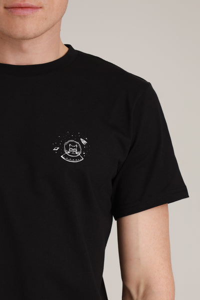 T-Shirt Men Space Cat Black