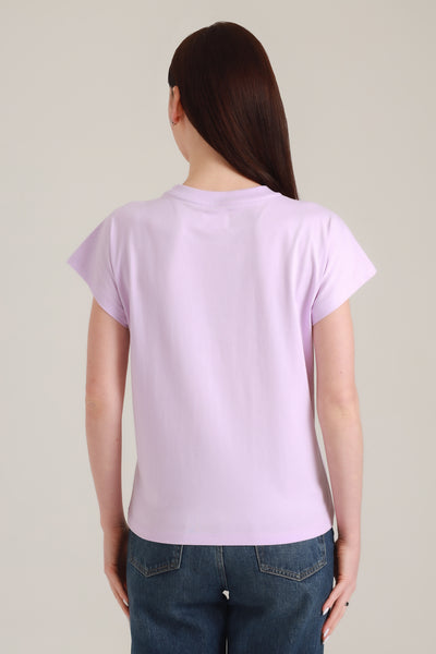 T-Shirt Women Short Sleeves Cat Band Lavender