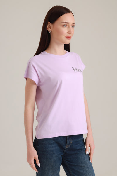 T-Shirt Women Short Sleeves Dog Band Lavender