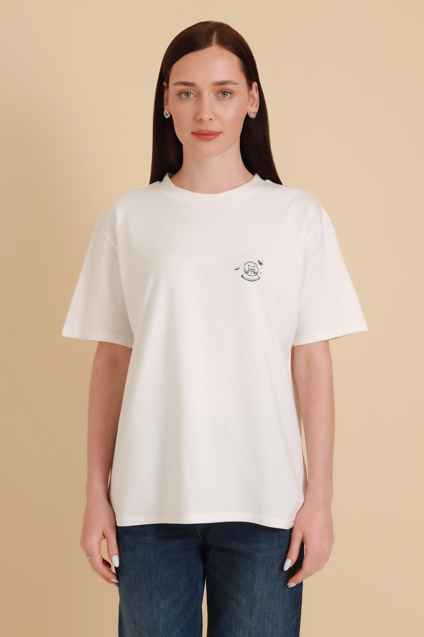 Unisex Oversized T-Shirt Space Cat White Alyssum
