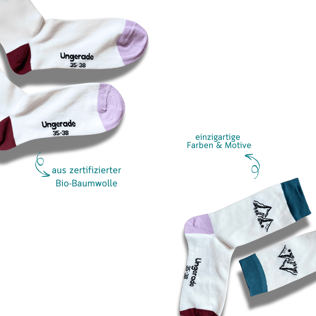 Nachhaltige Socken mit CoolCat Motiv auf weißem Hintergrund