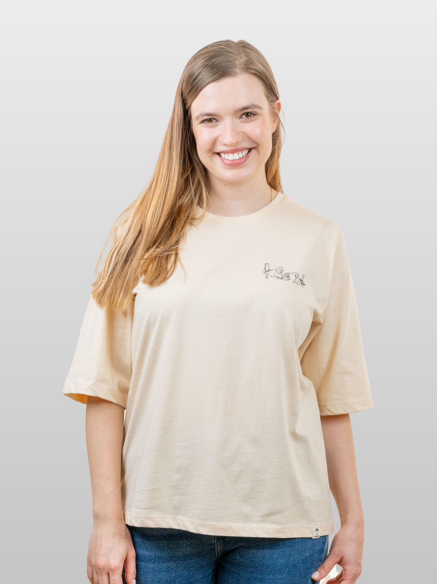Women T-Shirt 3/4 Sleeves Dog Band Gray Sand
