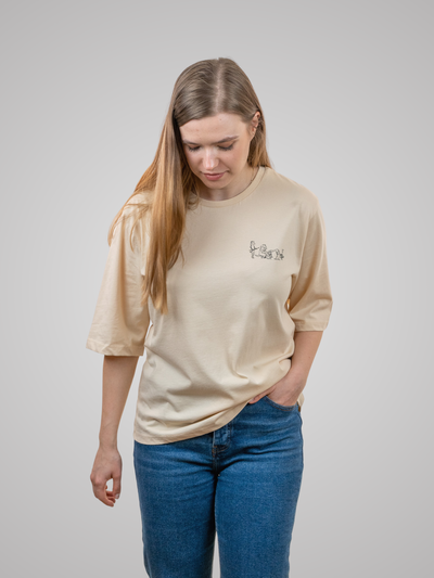Women T-Shirt 3/4 Sleeves Dog Band Gray Sand