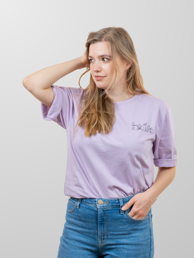 Women T-Shirt 3/4 Sleeves Cat Band Lavender Frost