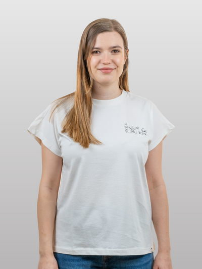 Women T-Shirt Short Sleeves Cat Band White Alyssum