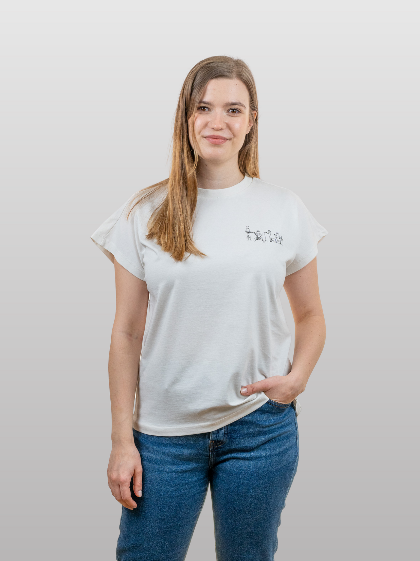Women T-Shirt Short Sleeves Cat Band White Alyssum