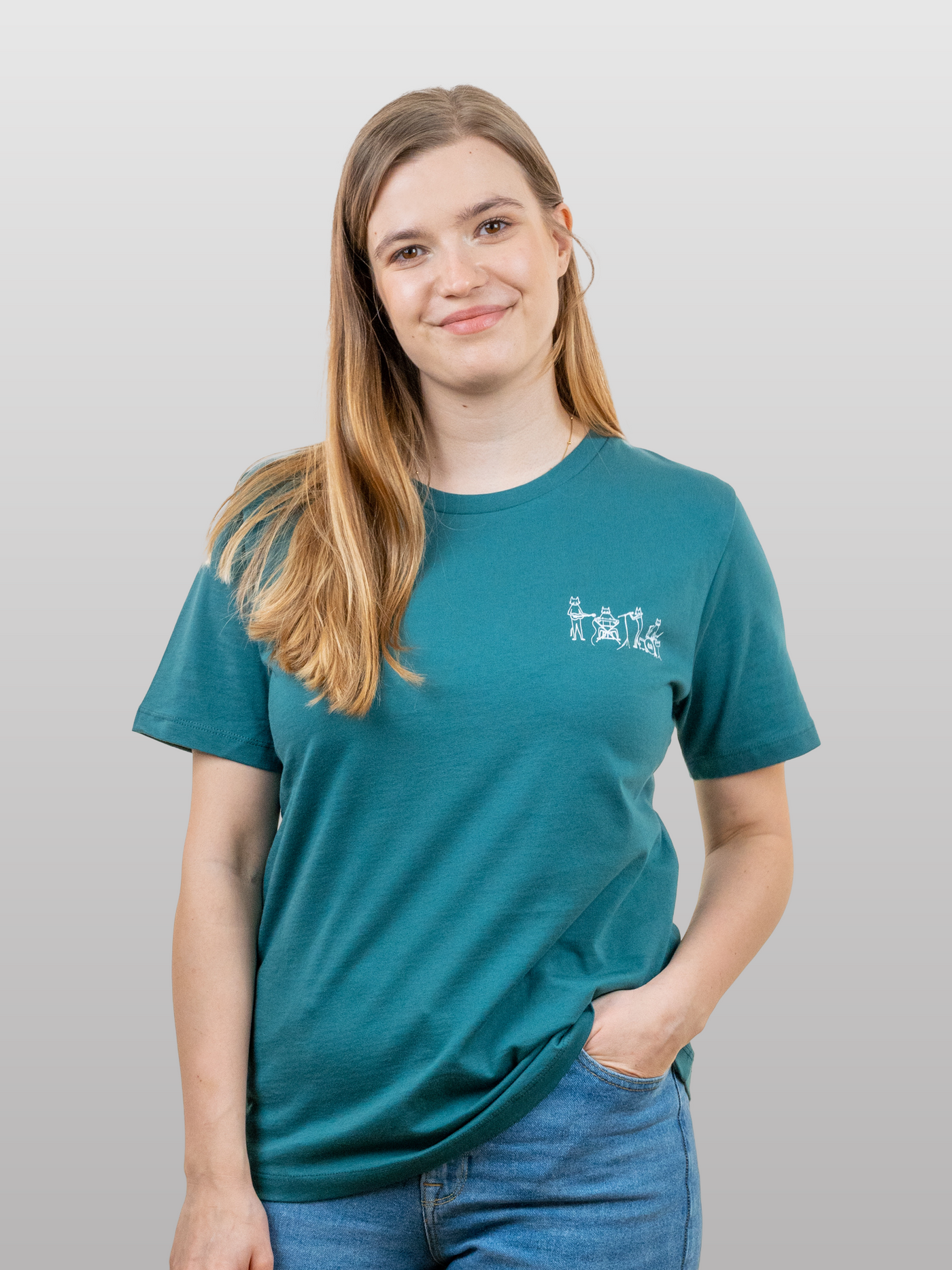Women T-Shirt A-line Cat Band Mediterranea Green