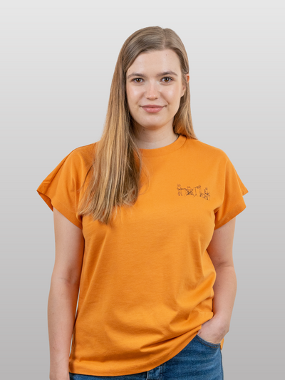 Women T-Shirt Short Sleeves Cat Band Peach Caramel