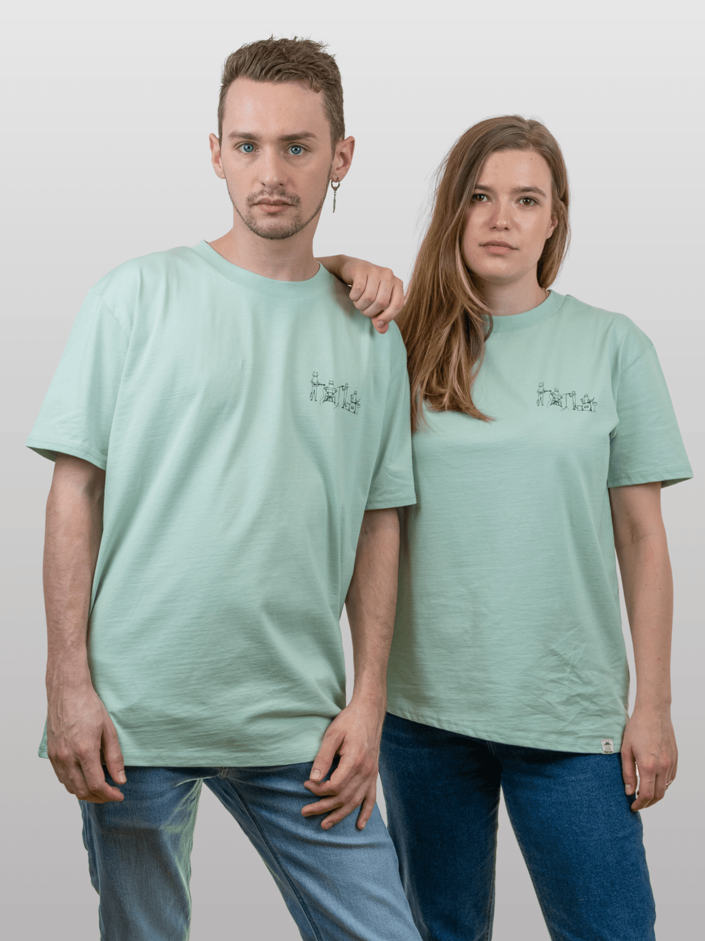 Unisex Oversized T-Shirt Cat Band Grayed Jade